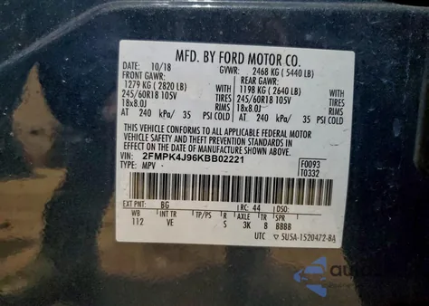 2019 Ford Edge Sel from USA, damaged, VIN 2FMPK4J96KBB02221